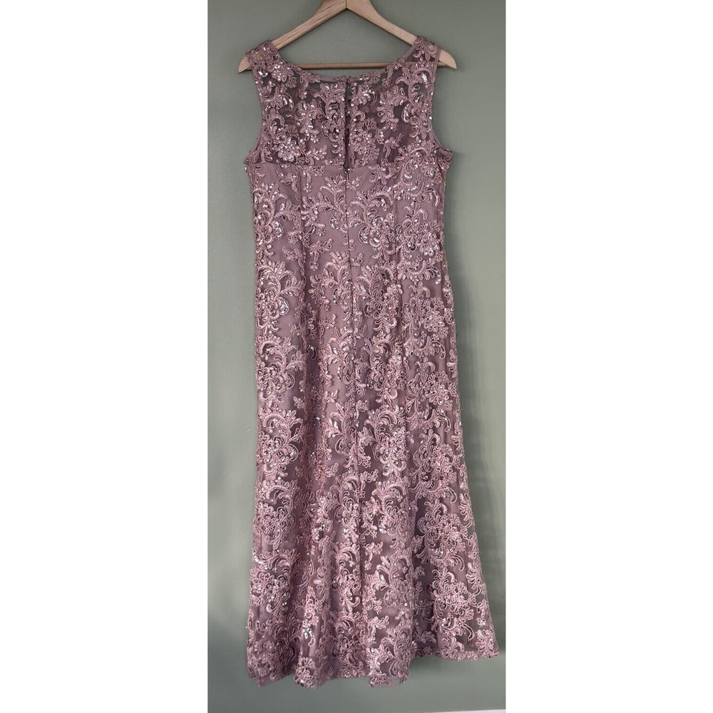 Alex Evenings Dress Gown Midi Size 12 Embroidered Formal Illusion Neckline Pink - Picture 7 of 8